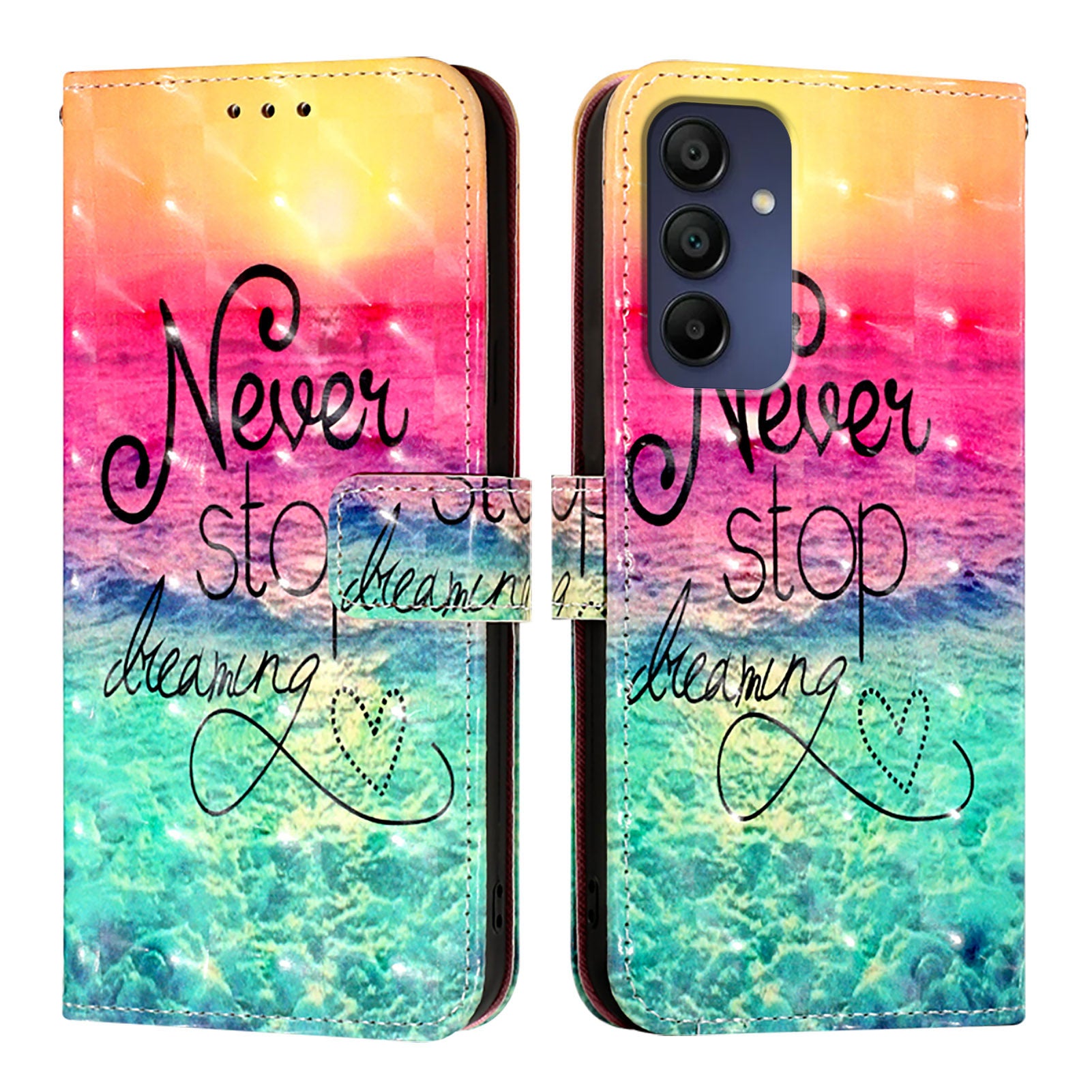 For Samsung Galaxy A16 5G / A16 4G Leather Case YB Pattern Printing Leather Series-2 Pattern Printing Wallet Stand Cover - Never Stop Dreaming For Samsung Galaxy A16 5G / A16 4G Leather Case YB Pattern Printing Leather Series-2 Pattern Printing Wallet Stand Cover - Never Stop Dreaming